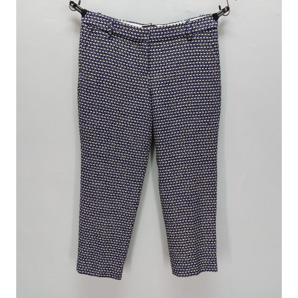 J.Crew Cafe Capri Pants Women's Size 6 Blue White Silk Blend Tweed Cropped Prep